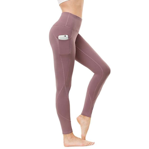 Kvinnors hög midja ficka Stretch Fitness Leggings Yogabyxor Pink,XXL