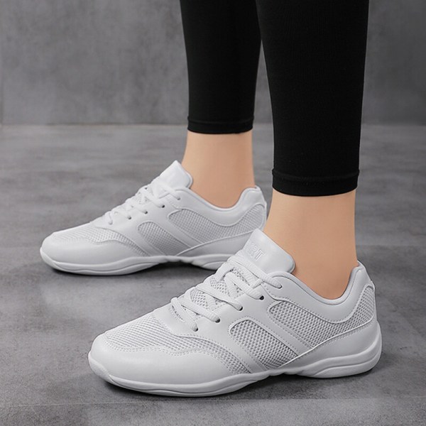 Kids bred bredde danse sneakers snøre cheerleading sko Vit 34