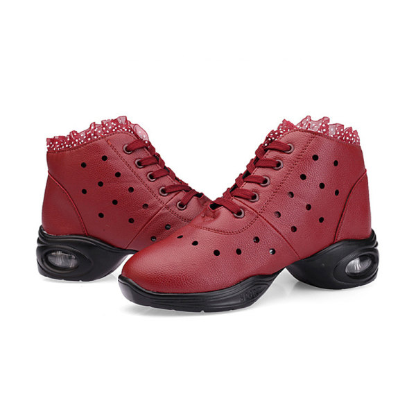 Dam Komfort Jazz Skor Athletic Non Slip Shoe Dancing Sneaker Röd-1 35