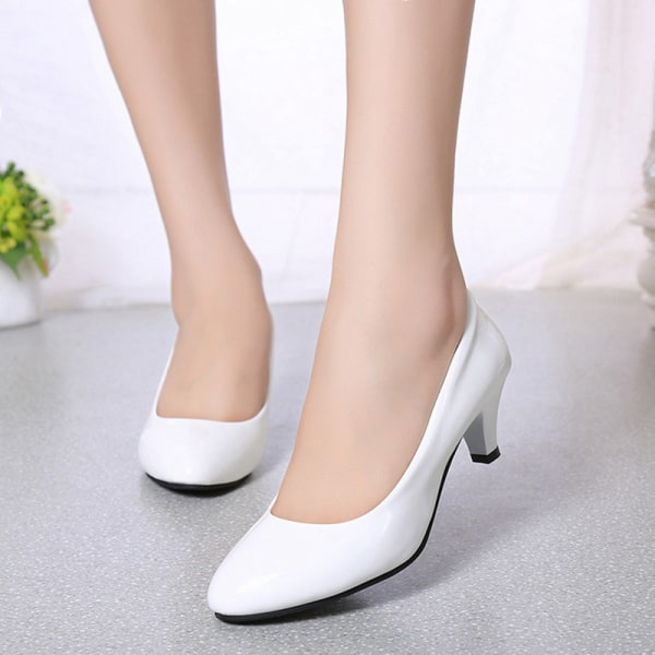 Womens Pointy Toe Dress Sko Mid Heels Pumps Party Ball Office Bright White 36