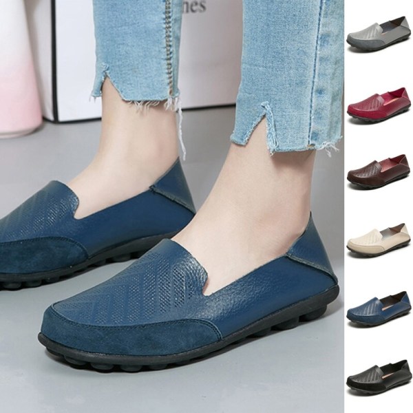 Dame Loafers Slip On Flats Sklisikker Walking Comfort Casual Sko Brun 36  9868 | Brun | Läder | Fyndiq