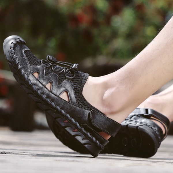 Miesten pyöreäkärkiset sandaalit hengittävät casual kengät rantakengät Black,42
