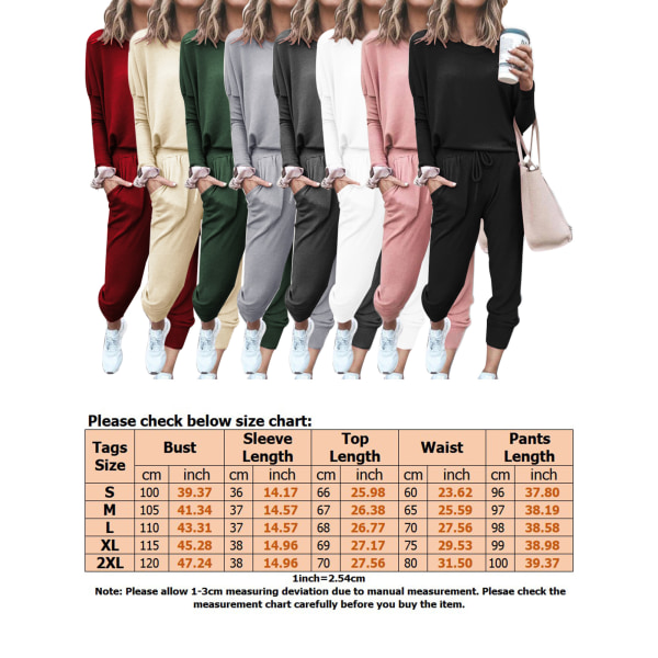 Naisten set pitkähihaiset topit+housut, housut, kotivaatteet Light Gray,L