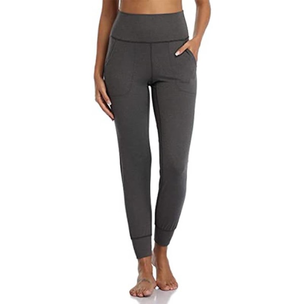 Kvinder Yoga Bukser Højtaljede Scrunch Leggings Lommer Gray,L