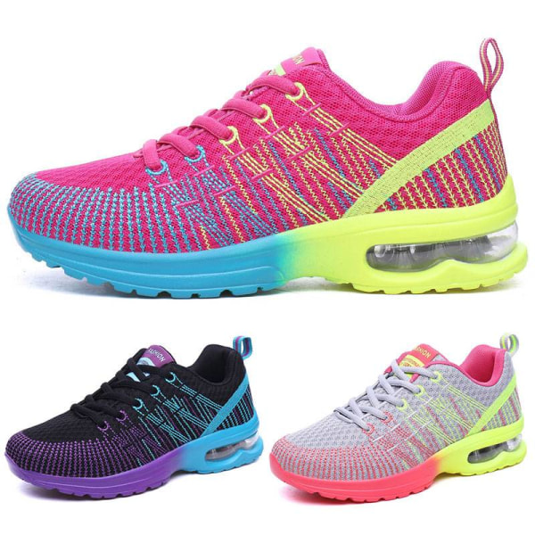 Luftkuddesneakers för damer, löpande sportskor som andas Grey Pink,37