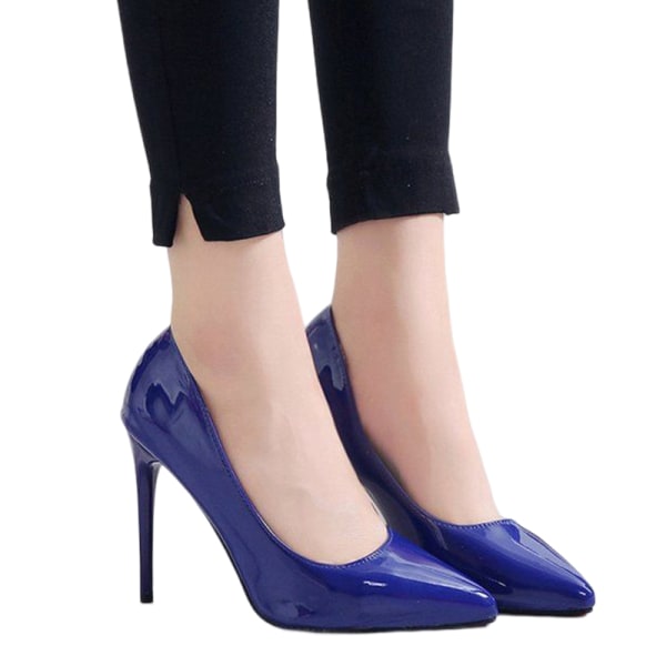 Kvinder spidstå kjole sko høje slanke hæle Pumps Bryllup Blue 42