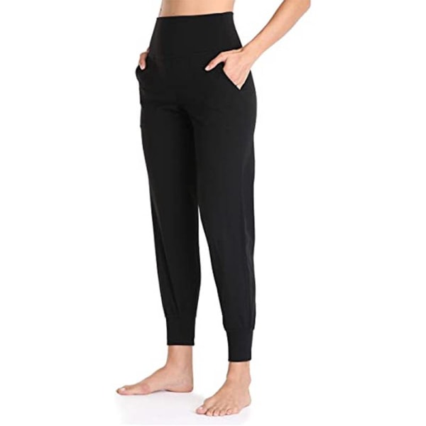 Naisten joogahousut korkea vyötärö Scrunch leggingsit taskut Black,S