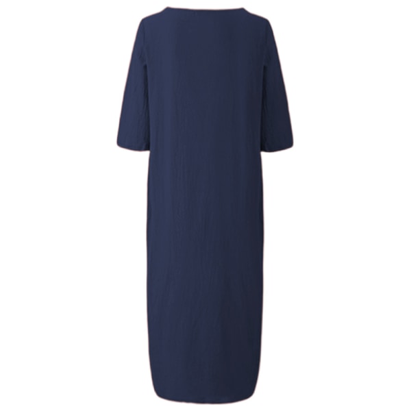 Kvinnor Enfärgad midiklänning Vanlig lös halvärmad klänningar Navy Blue 5XL