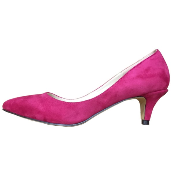 Kvinder Pointy Toe Pumps Mid Heel Shoe Velvet Cloth Party Bryllup Rose Red 37