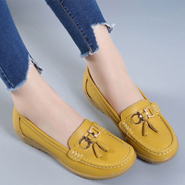 Dame rund tå flade sko Loafers Mokkasiner kvast sygeplejerske Yellow 42