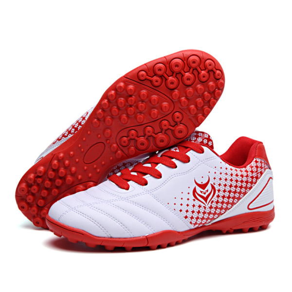 Teenager Unisex fodboldstøvler Spikes Sko Atletik Sneakers White Red 37
