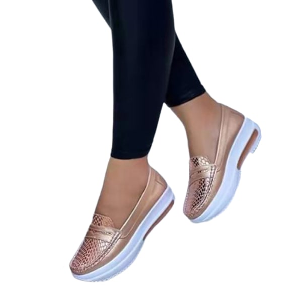 Kvinnor Slip On Canvas Skor Kilar Plattform Andas Sneakers Champagne 40