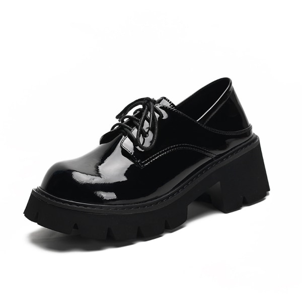 Dam Lug Sole Dress Shoe Rund Toe Chunky Platform Loafer Svart 39