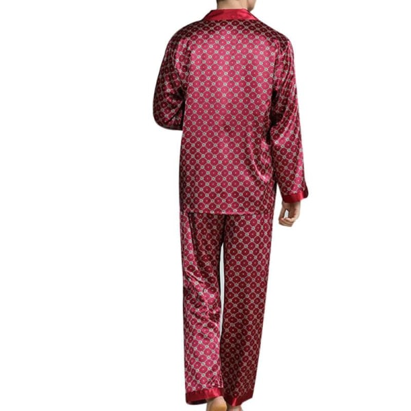 Herr Pyjamas Set T-shirt Lounge Bottoms Byxor Nattkläder kostym Pjs Dark Red L