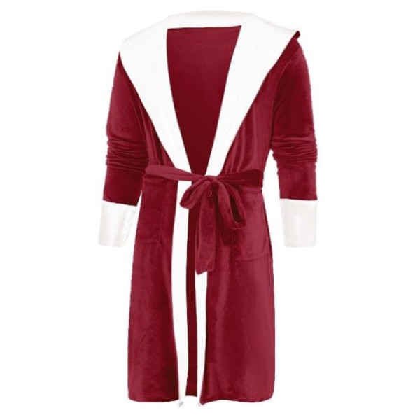 Dam långärmad fuzzy plysch badrock med bälte i fleece Röd XL