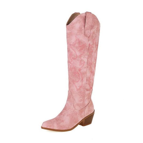 Naisten kirjailtu polvikorkea Cowboy-saappaat Muoti länsimaiset kengät Rosa 39