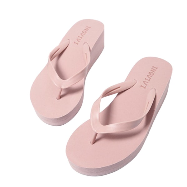 Kvinner Mid Heel Wedges Sandal Thick Sole Slipper Flip Flop Beach Light pink 35