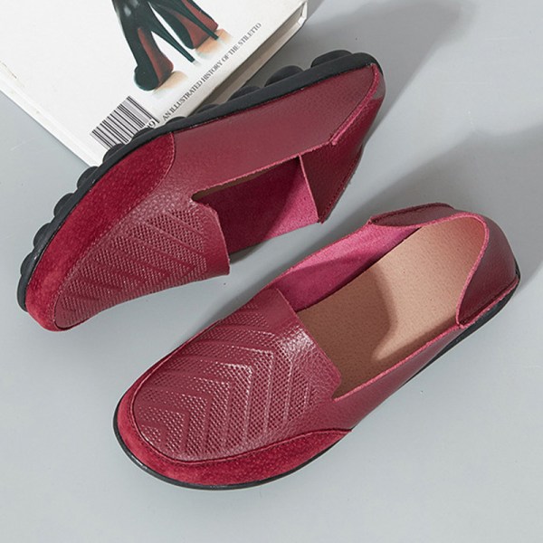 Dam Loafers Slip On Flats Halkfri Walking Comfort Casual Shoe Vin, röd 38