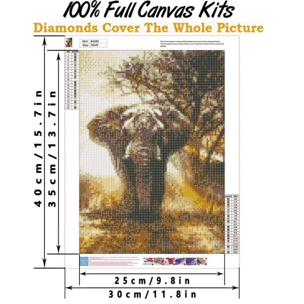 5D Animal Diamond Painting DIY Rhinestone Cross Stitch 16# Grass Elephant 30x40cm