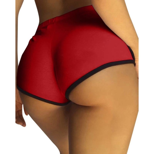 Kvinder trykte højtaljede yogashorts Sport Fitness Hot Pants Red,M