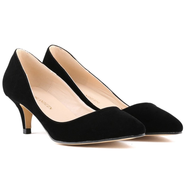 Kvinnor Pointy Toe Pumps Mid Heel Shoe Velvet Cloth Party Bröllop Black 35