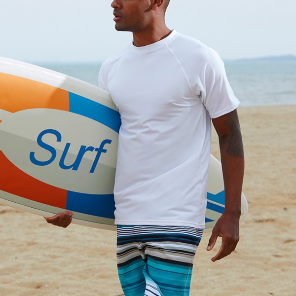 Kortærmet skjorte til mænd Dykning Surfing Badetøj UV-beskyttelse Top White,XXL