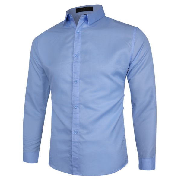 Solid Modern Slim Fit Smart Shirt Långärmad Casual Shirts Ljusblå L