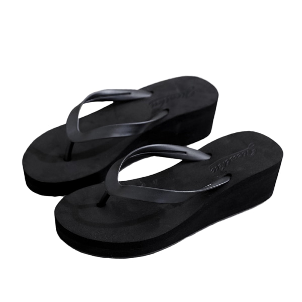 Kvinders flip-flops højhælede sandaler strandtøfler indendørs Simple Black 36