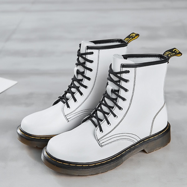 Kvinnors Stridsstövlar Eight Eyes Klassiska Ankel Boots Spets White,37