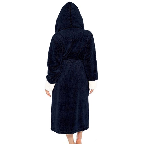Langærmet fuzzy plys badekåbe til kvinder med bælte i fleece Marinblå 3XL