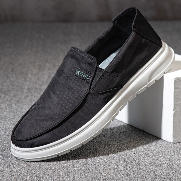 Herre Slip On Flats Casual Canvas Sko Komfortable sneakers Svart 41