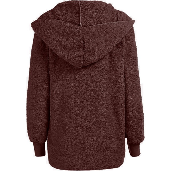 Warm Teddy Bear Fluffy Coat Dam Hooded Fleece Jacka Kaffe XXL