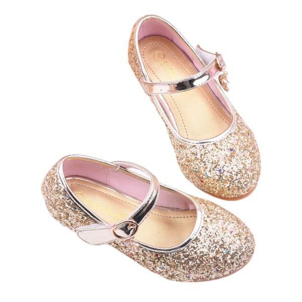 Tyttöjen paljetteja juhlakengät Princess Dance Shoes Heels Sandaalit Golden 27