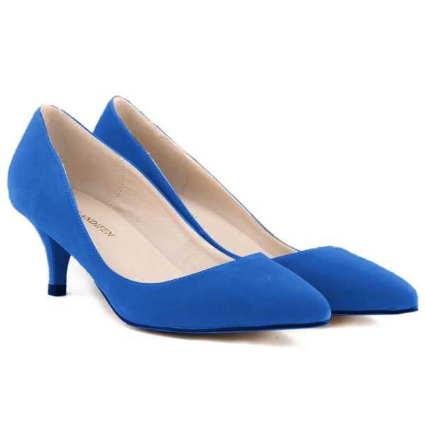 Kvinder Pointy Toe Pumps Mid Heel Shoe Velvet Cloth Party Bryllup Blue 41