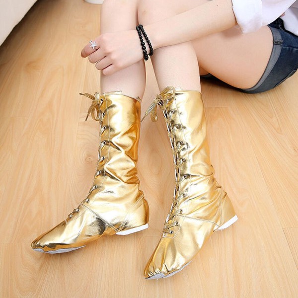 Girl Comfortable Split Sole High Top Jazz Boots Yoga Lättvikt Guld 39