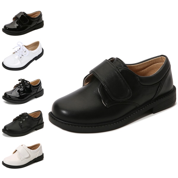 Boy Pu Læder Loafers Pure Color Low Heels Oxford Uniform Flats Vit-1 28