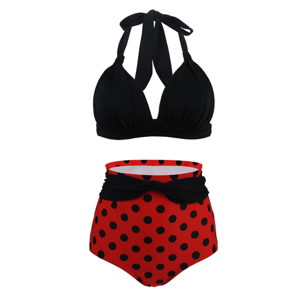Naisten kaksiosainen set korkeavyötäröinen uimapuku Uimapuku Black Red,XL