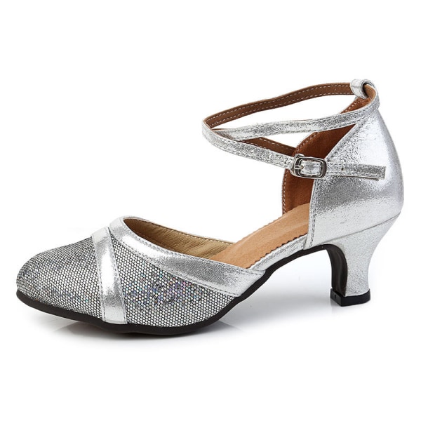 Naisten Ballroom Sandaalit Latinalaiset kengät Tanssivat suljetut kärjet Mid Heel Silver (Indoor Faux Suede Sole) 41