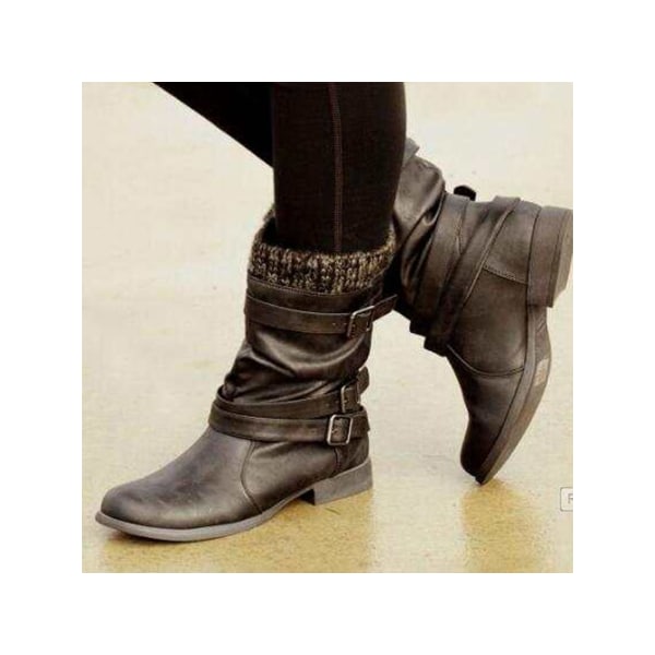 Moderigtige kalvstøvler til kvinder med rund tå afslappet sko Black,42