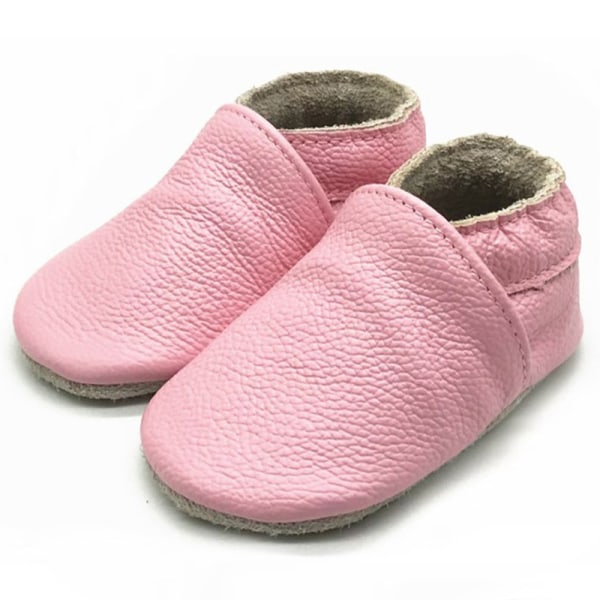 Baby Rund Toe Slip On Mjuk sula Komfort Casual Lädersko Rosa 12.5 CM