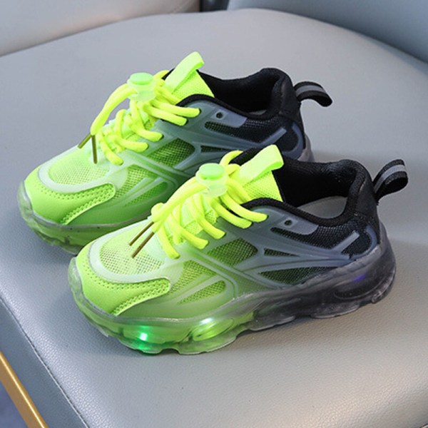 Ljusande löparsko för barn med snörning i mesh andas Sneakers Svart Grön 29
