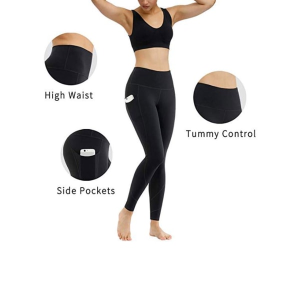 Naisten korkeavyötäröiset tasku Stretch Fitness -leggingsit joogahousut Black,XL