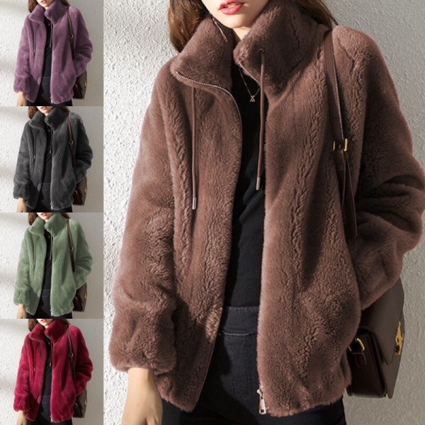 Dam fleece fluffig Teddy Bear Coat Plain Pocket Jacka Ytterkläder Grön 2XL  0bb0 | Grön | Polyester | Fyndiq