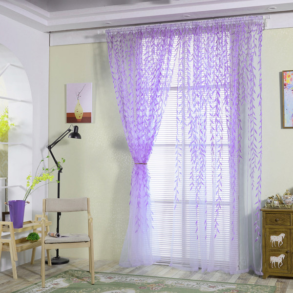 Blomstergardiner Persienner Voile Room Gardin Sheer Panel Tørklæde Purple 100X200cm