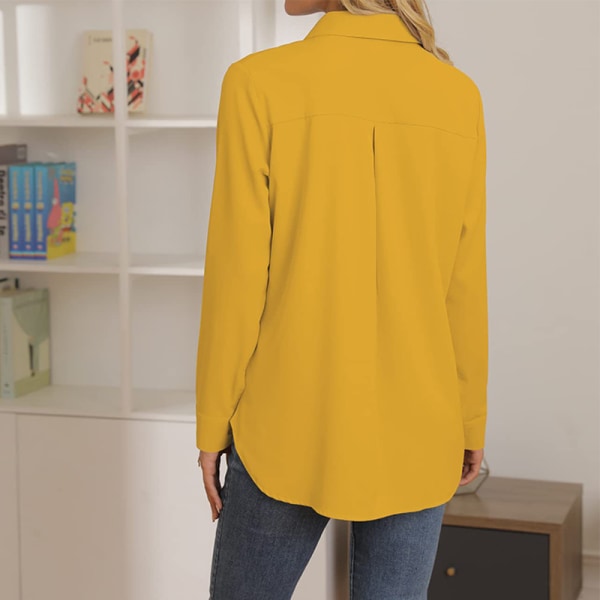 Damer Casual OL kontorskjorta blus Lös långärmad t-shirt Yellow 2XL
