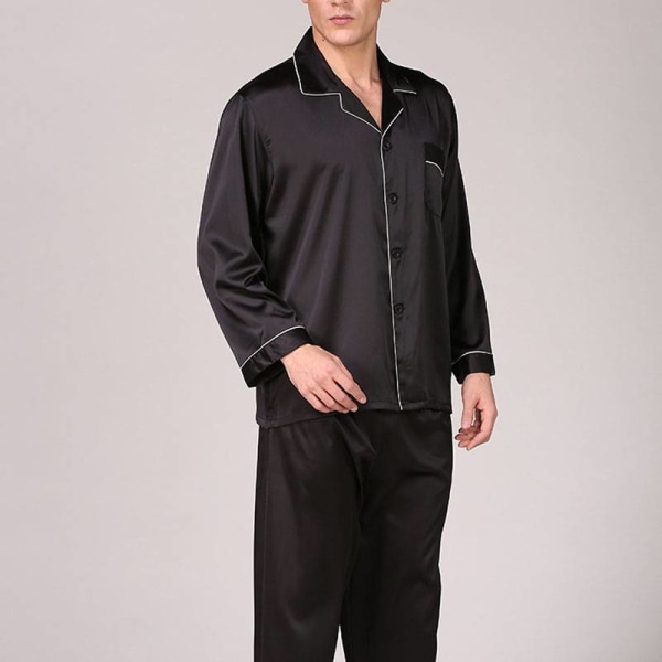 Herr Pyjamas nattkläder Set Boy Long Sleeve Nightwear Loungewear Black L
