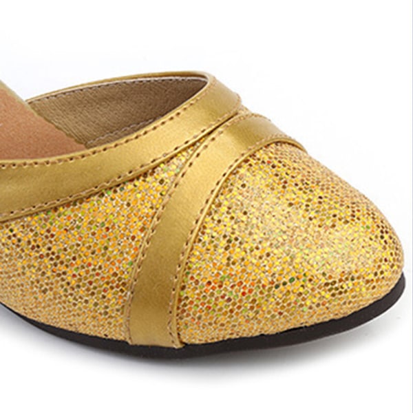 Kvinder balsal sandaler latin sko danser lukket tå midt hæl Gold (Indoor Faux Suede Sole) 34