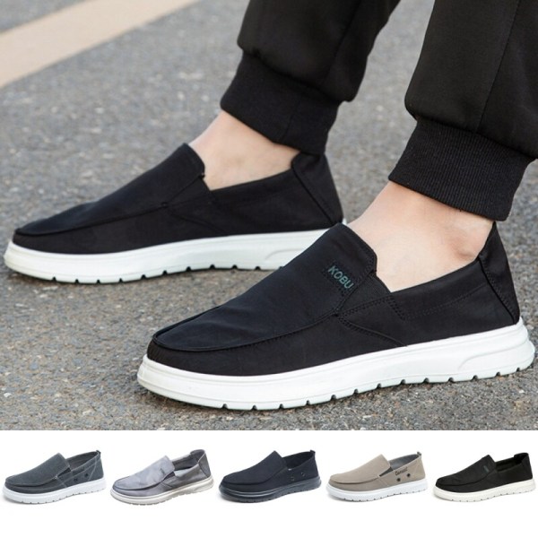 Herre Slip On Flats Casual Canvas Sko Komfortable sneakers Grå-1 43