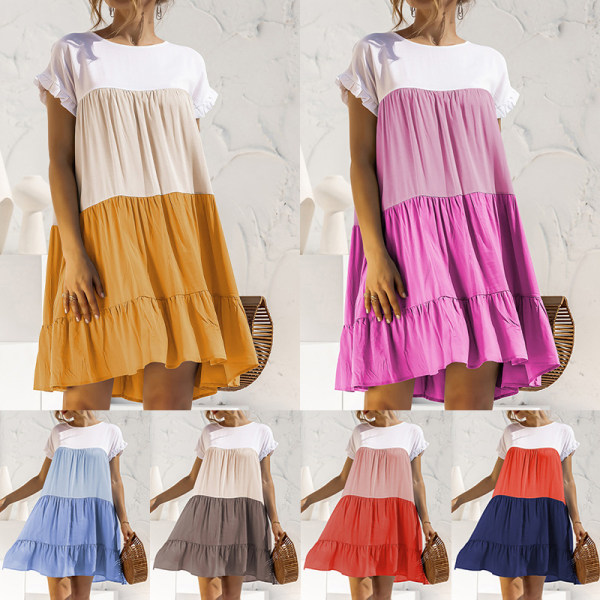 Kvinnor färgmatchande A-line solklänning volang tunika midiklänning Khaki XL