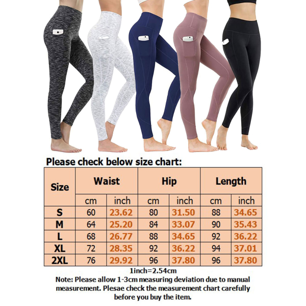 Naisten korkeavyötäröiset tasku Stretch Fitness -leggingsit joogahousut White,M